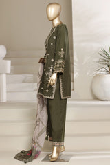 Sada Bahar Stitched 3 Piece Festive Co Ords Emb Cotton Suit-MEK-255 MEHANDI