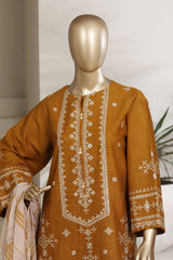 Sada Bahar Stitched 3 Piece Festive Co Ords Emb Cotton Suit-MEK-255 MUSTARD