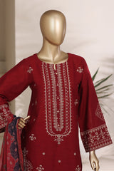 Sada Bahar Stitched 3 Piece Festive Co Ords Emb Cotton Suit-MEK-259 RED