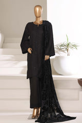Sada Bahar Stitched 3 Piece Luxury Khaddar Karandi With Palachi Shawl Suit-MEK-253-Black