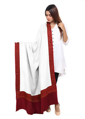 Mominas Jacquard Patchwork Shawl - White & Maroon Border