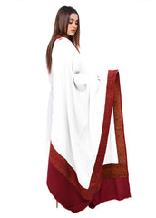 Mominas Jacquard Patchwork Shawl - White & Maroon Border