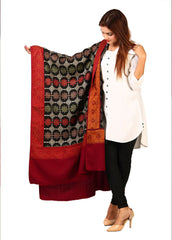 Mominas Jacquard Patchwork Sitara Jaal Shawl - Black Base & Maroon Border