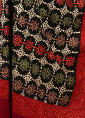 Mominas Jacquard Patchwork Sitara Jaal Shawl - Black Base & Maroon Border