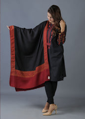Mominas Jacquard Patchwork Stoler or Muffler - Black Base & Maroon Border