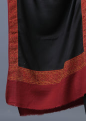 Mominas Jacquard Patchwork Stoler or Muffler - Black Base & Maroon Border