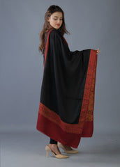 Mominas Jacquard Patchwork Stoler or Muffler - Black Base & Maroon Border