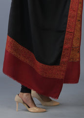 Mominas Jacquard Patchwork Stoler or Muffler - Black Base & Maroon Border