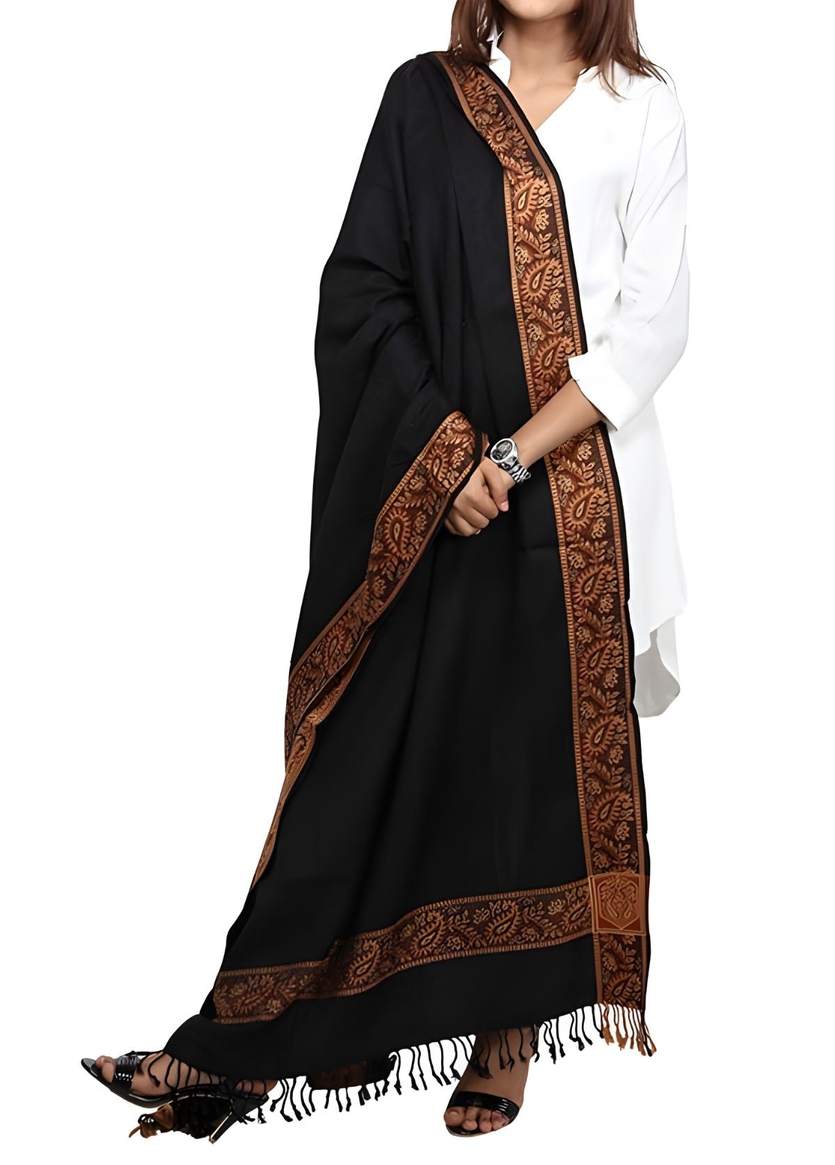 Mominas Kashmiri Heera Shawl - Black