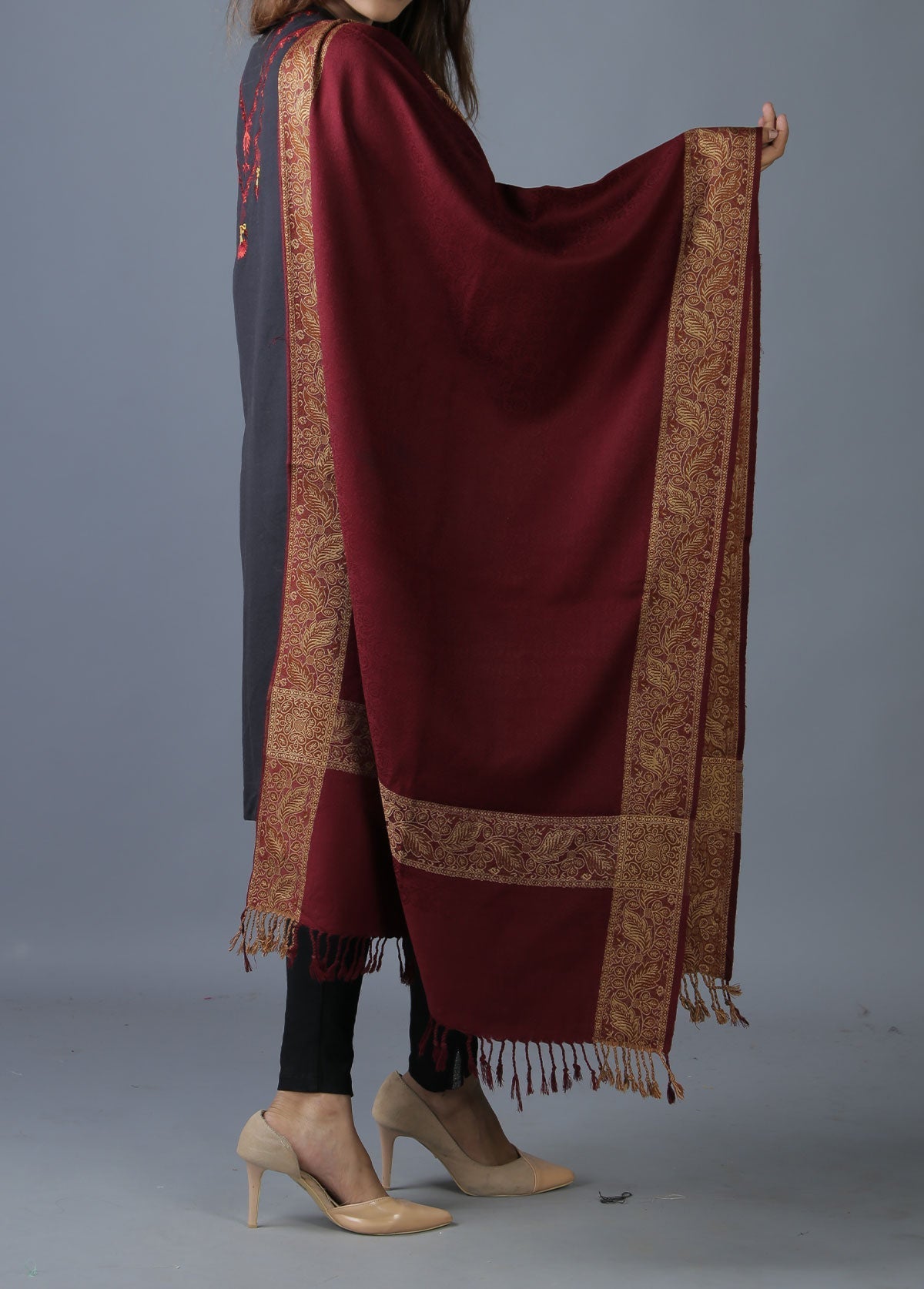 Mominas Kashmiri Heera Stole - Maroon