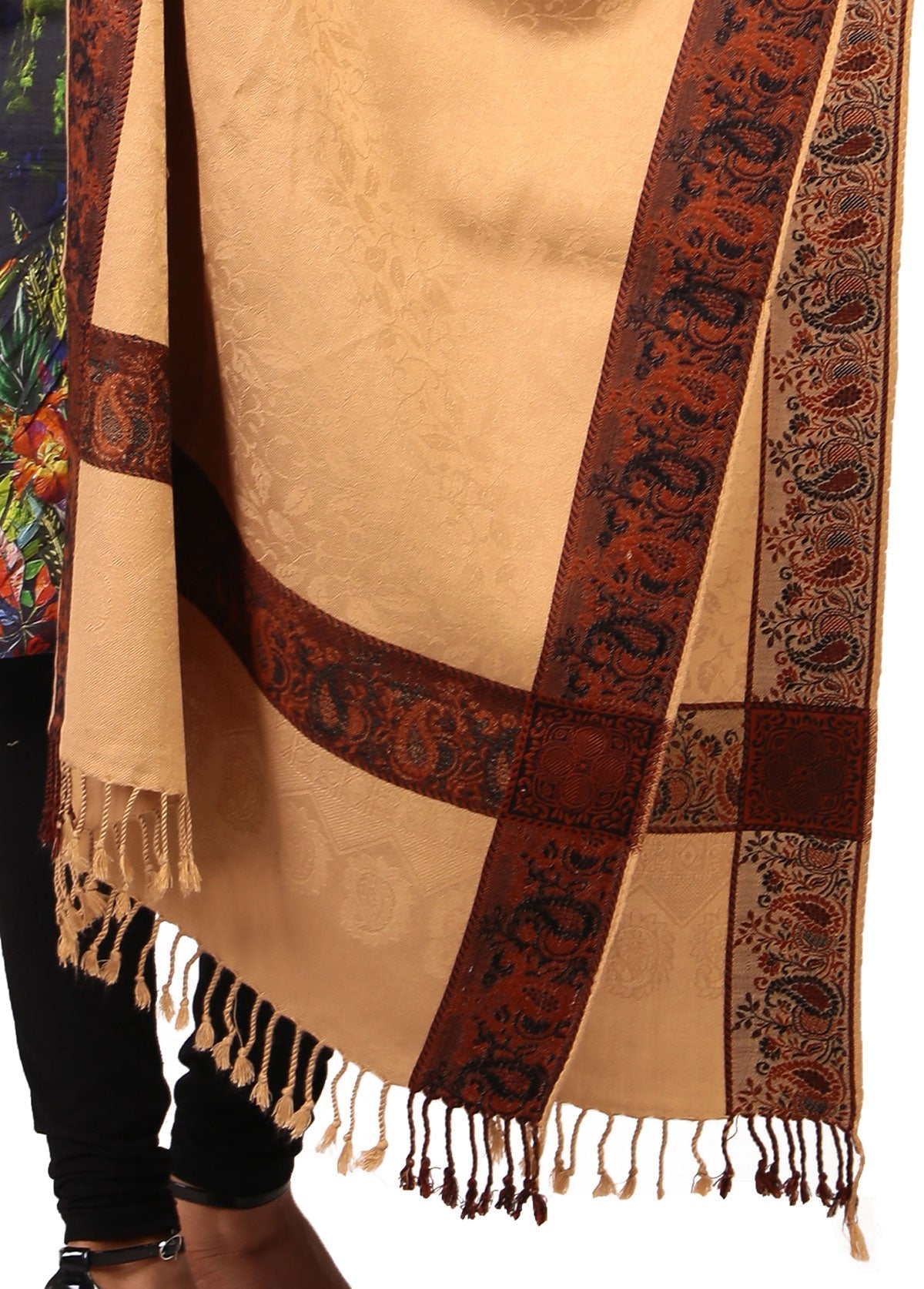 Mominas Kashmiri Heera Stole or Muffler - Honey Brown (Beige)