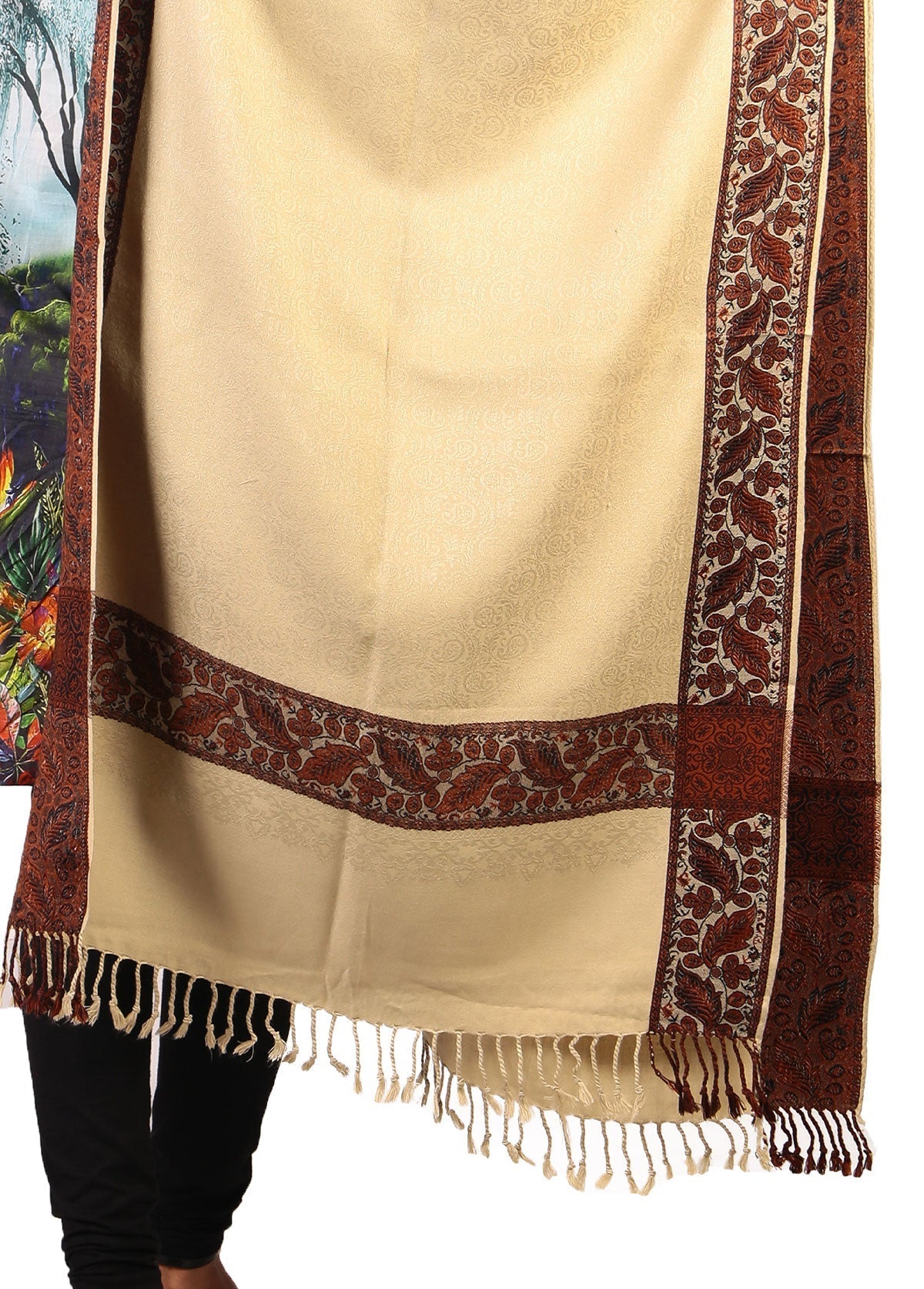 Mominas Kashmiri Heera Stole or Muffler - Beige Pista
