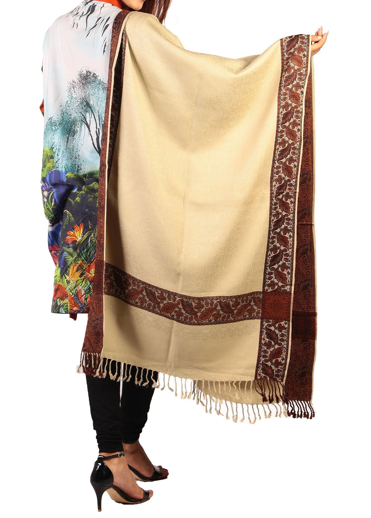 Mominas Kashmiri Heera Stole or Muffler - Beige Pista