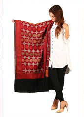 Mominas Mominas Jacquard Patchwork Sitara Jaal Shawl - Maroon & Black Border
