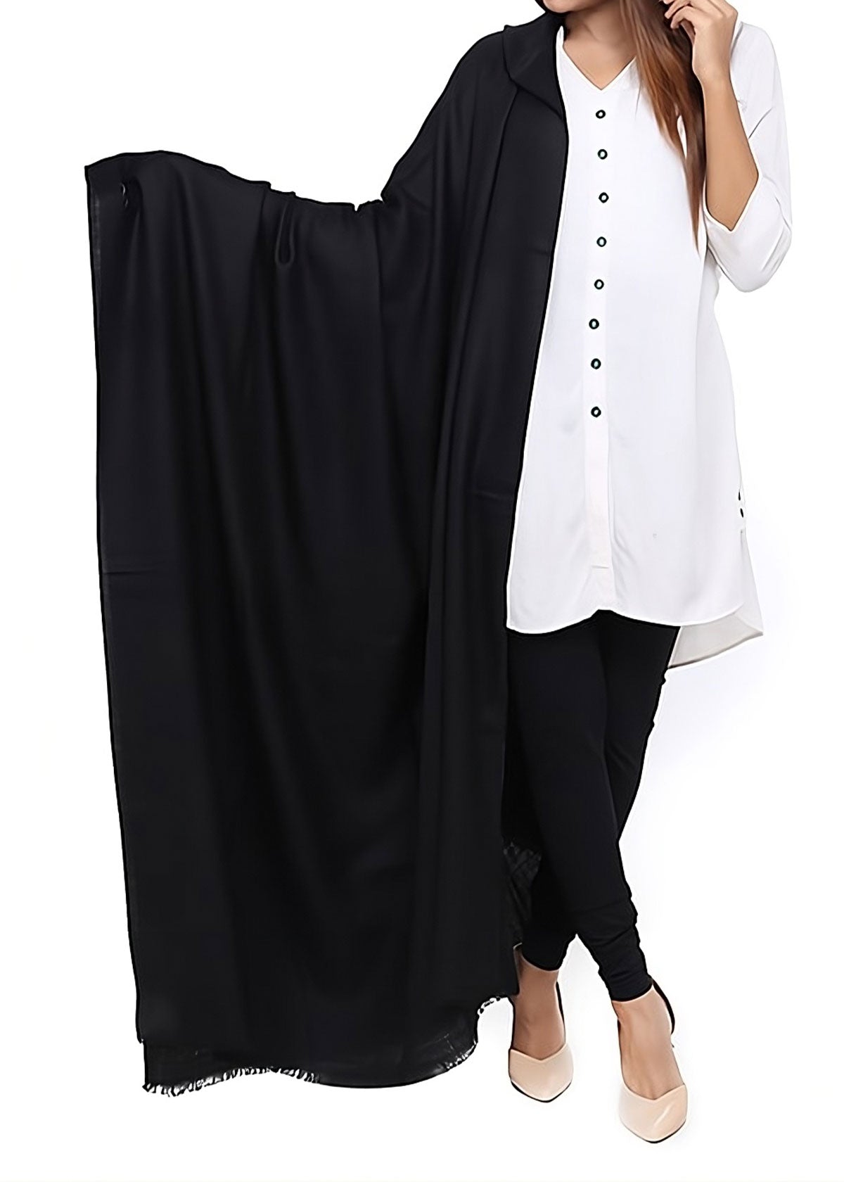 Mominas Mominas Plain Water Pashmina Shawl and Stoler - Black
