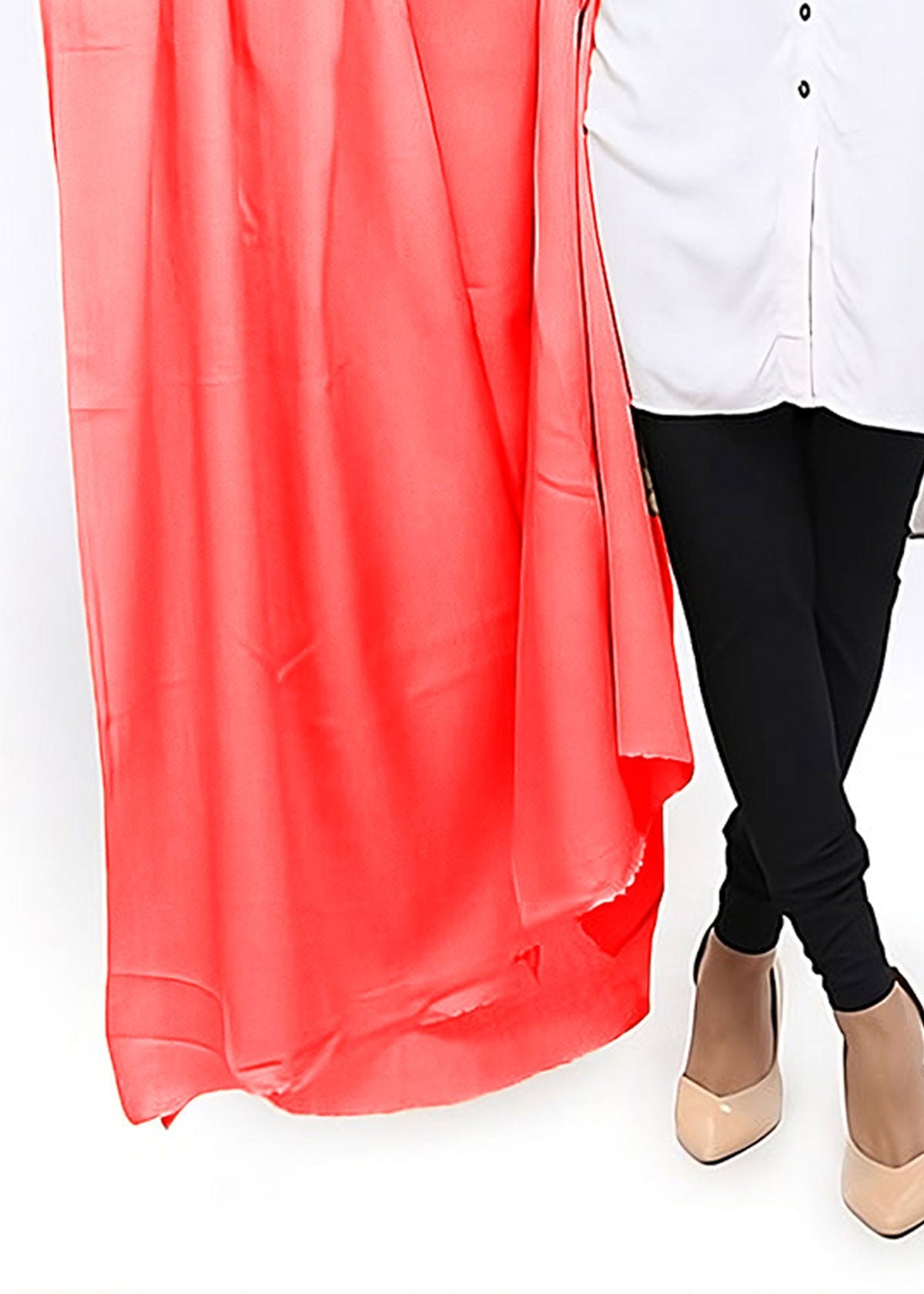 Mominas Plain Pashmina Shawl  - Coral Pink (to Peach)