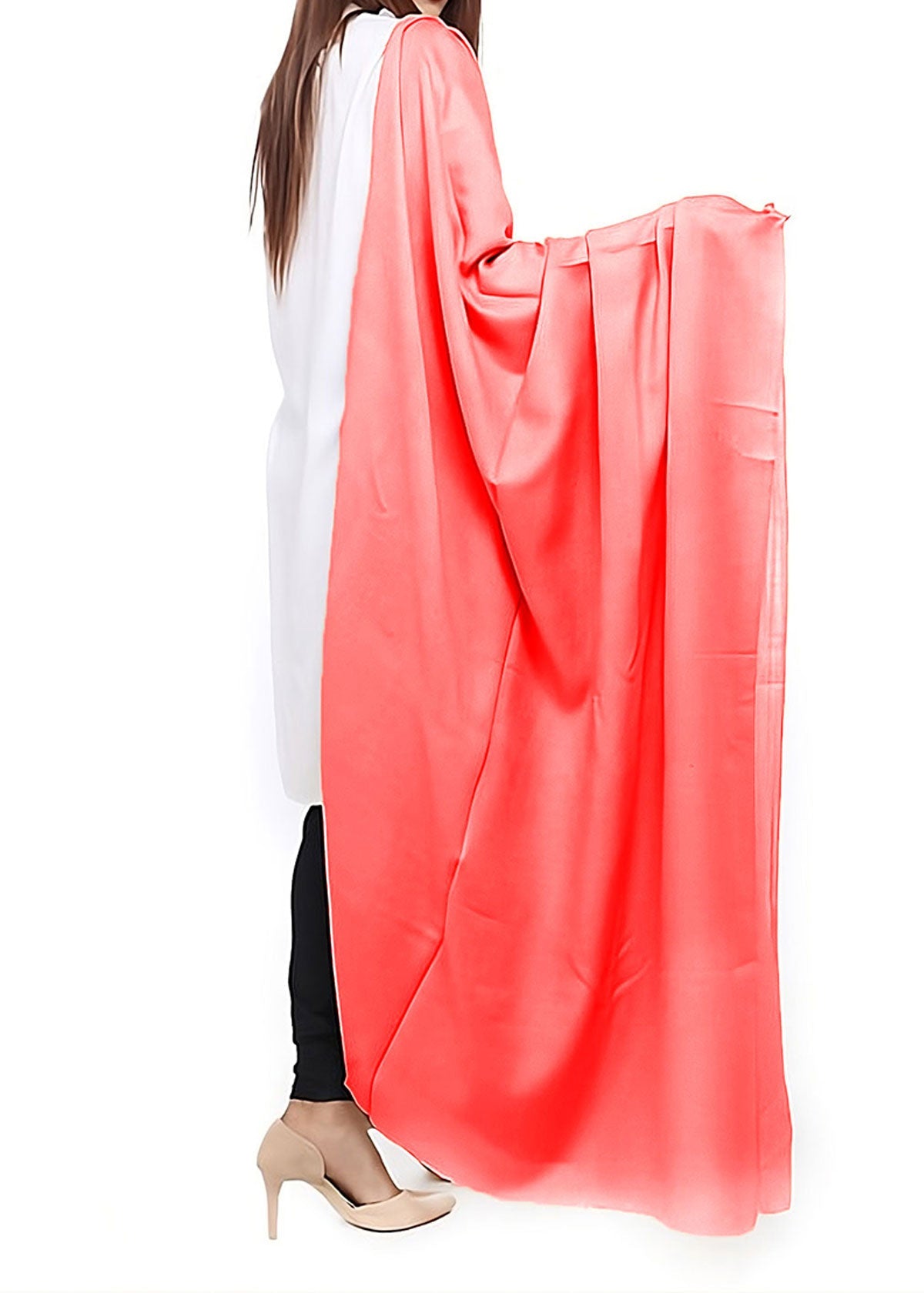 Mominas Plain Pashmina Shawl  - Coral Pink (to Peach)