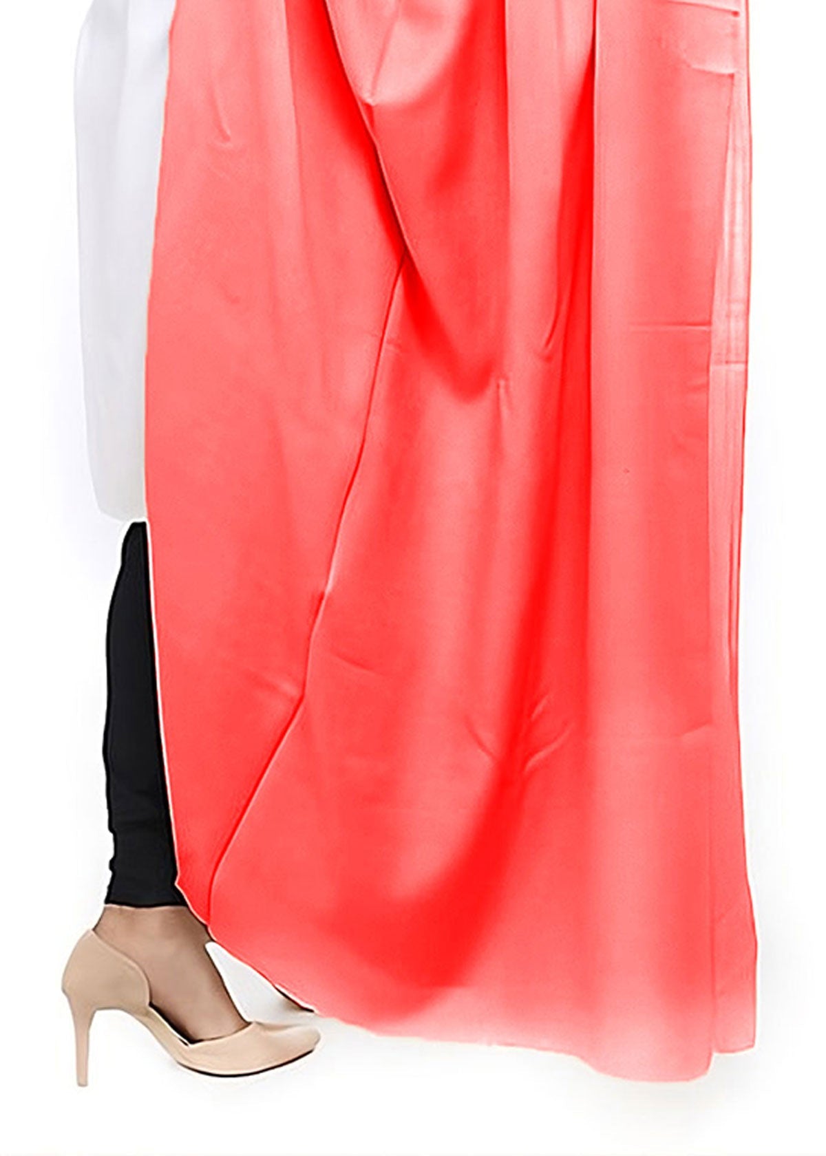 Mominas Plain Pashmina Shawl  - Coral Pink (to Peach)