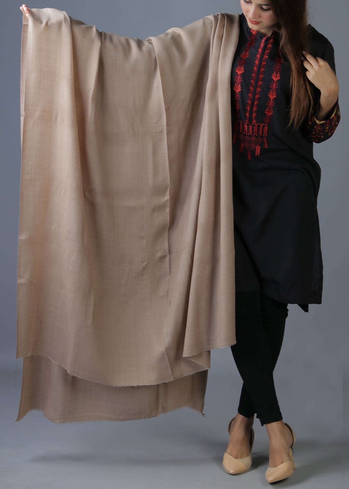 Mominas Plain Pashmina Shawl - Khaki