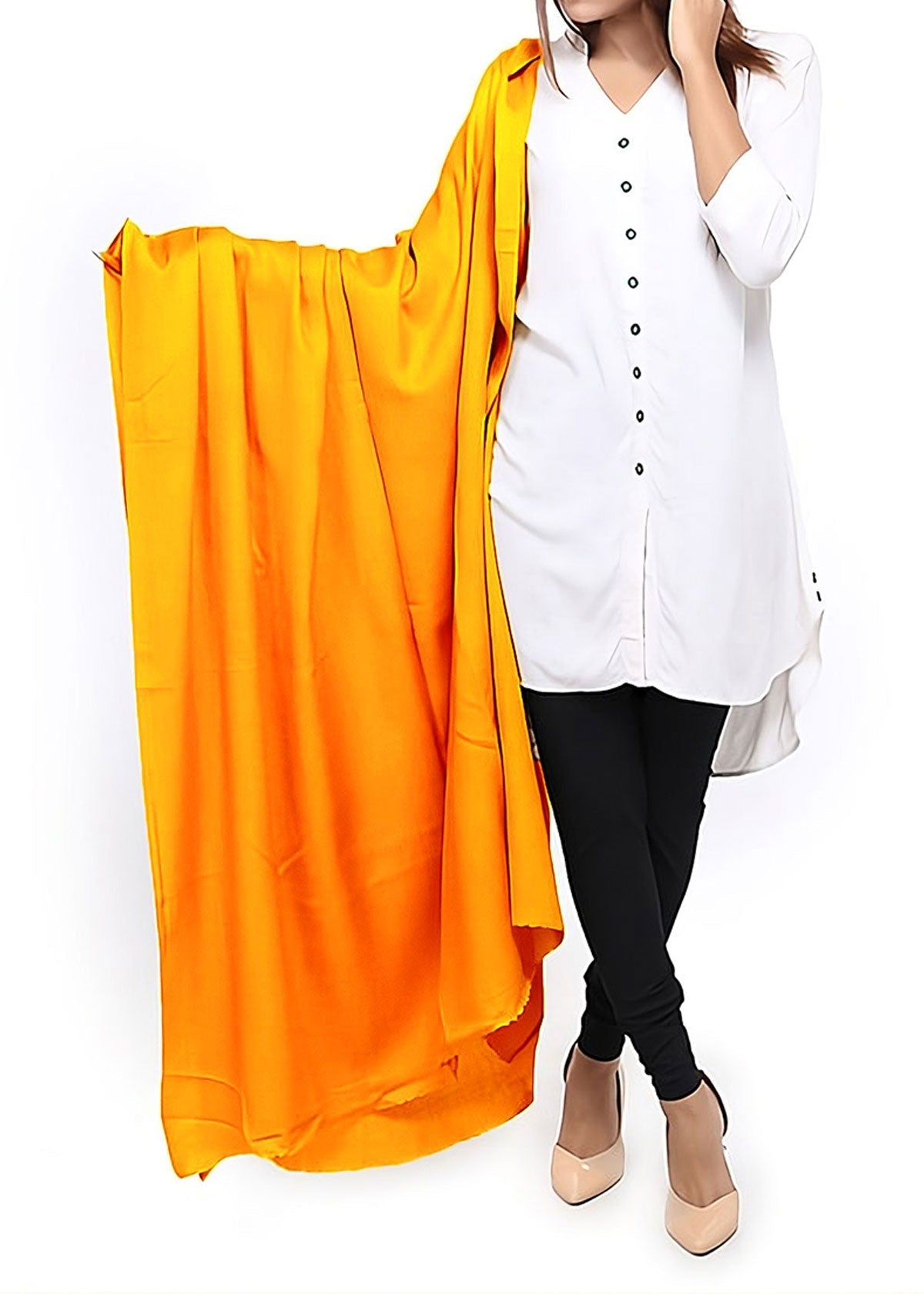 Mominas Plain Pashmina Shawl - Mustard