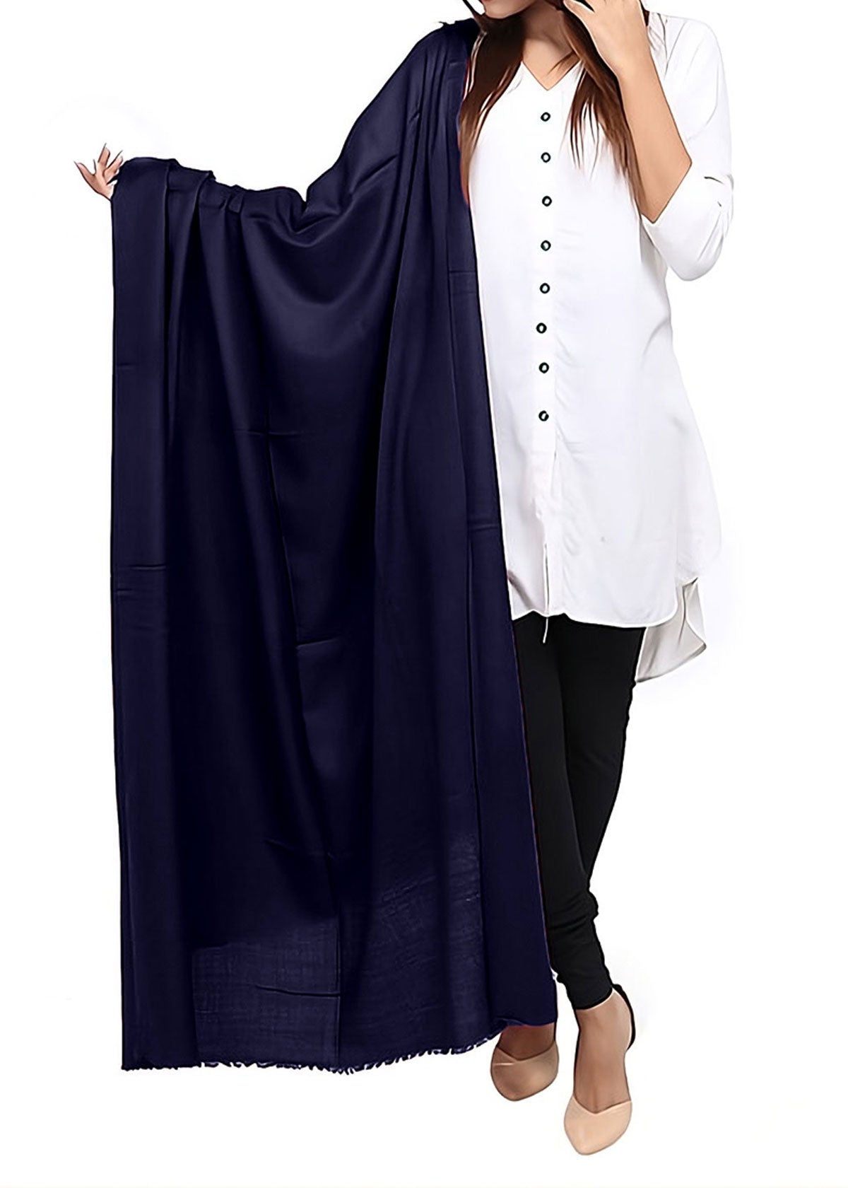 Mominas Plain Pashmina Shawl For Women - Navy Blue