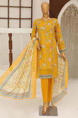 Hz Mid Summer Unstitched 3 Piece Slub Cotton Suit-MSC-109