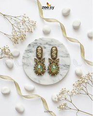 Antique Turquoise Cut Stone Earrings Mint Green - Zeesy Jewellery