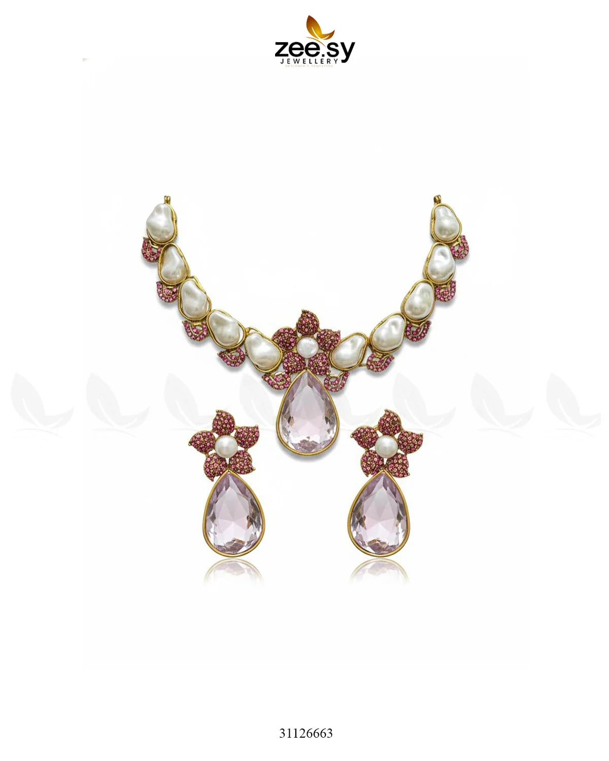Oceanic Baroque Teardrop Necklace Set Mint Pink - Zeesy Jewellery