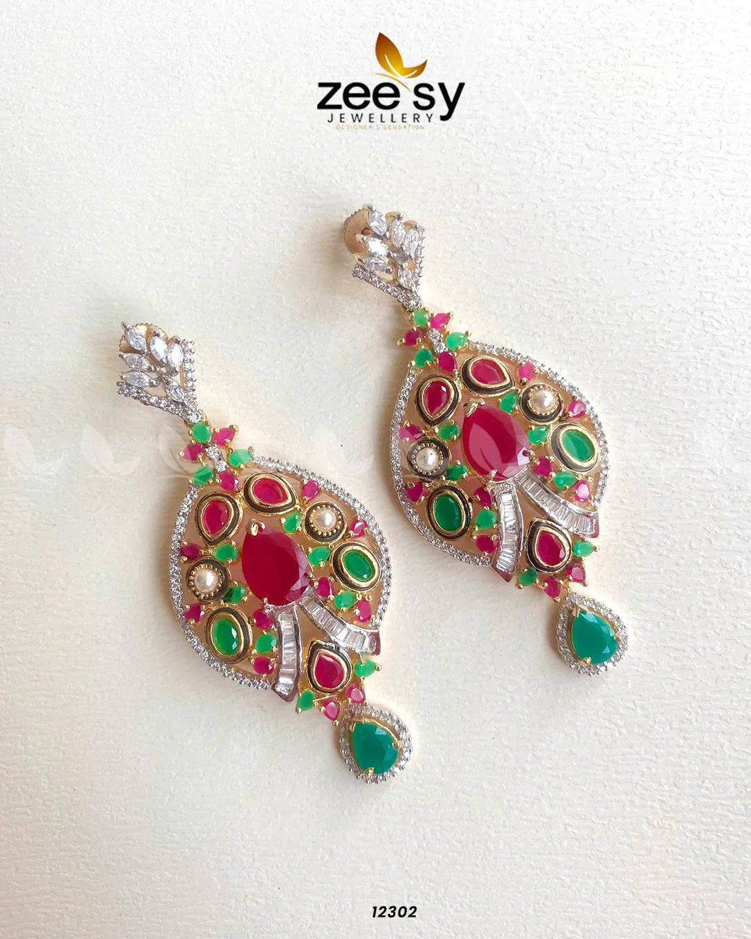 Maahru Earrings Red & Green - Zeesy Jewellery