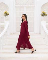 Zauk Stitched Co Ords Solids Set Suit-Magenta