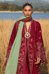 Hussain Rehar Unstitched 3 Piece Luxury Lawn Suit-Mahogany