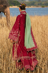 Hussain Rehar Unstitched 3 Piece Luxury Lawn Suit-Mahogany