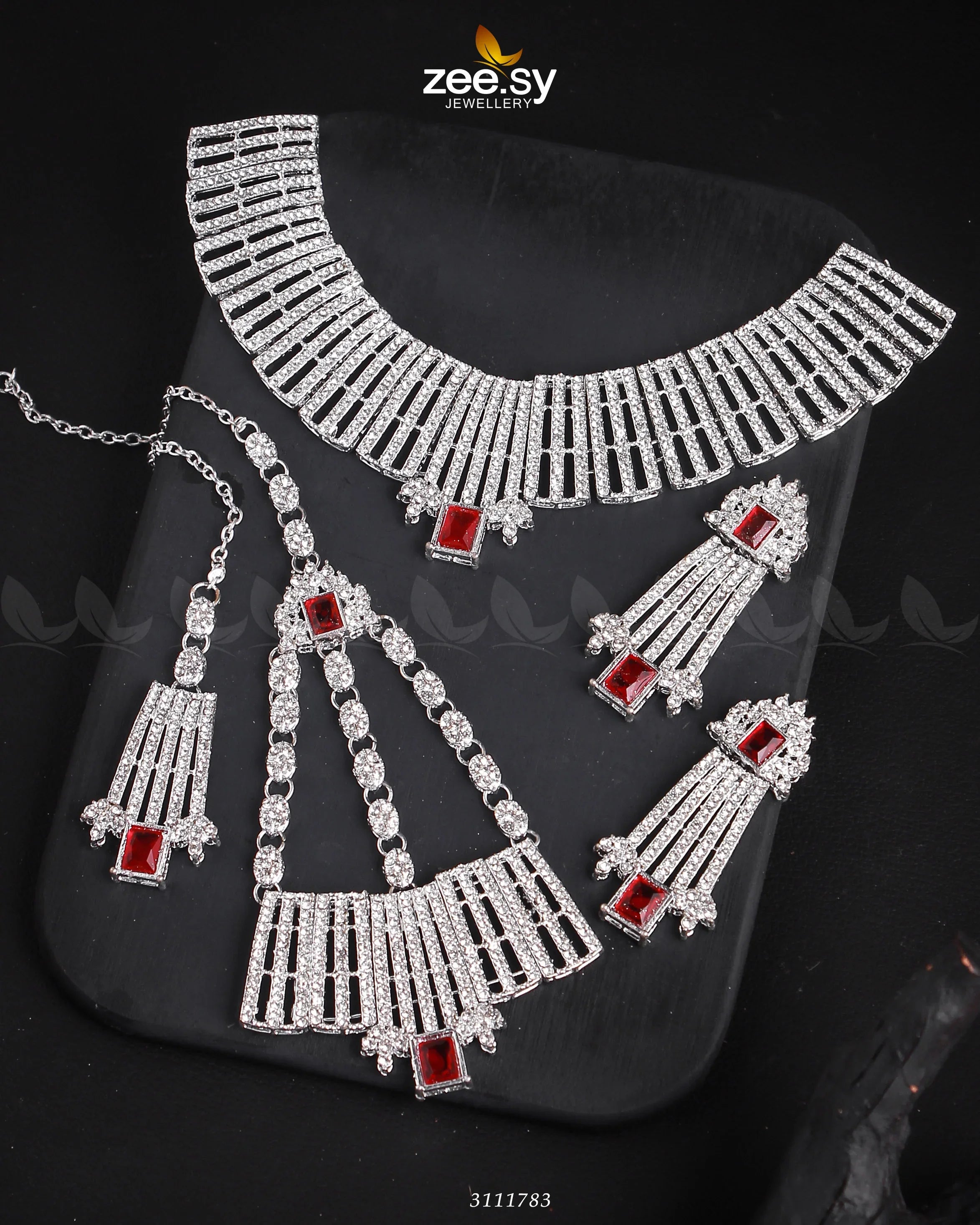Asma's Bridal Sets Silver Mahroon - Zeesy Jewellery