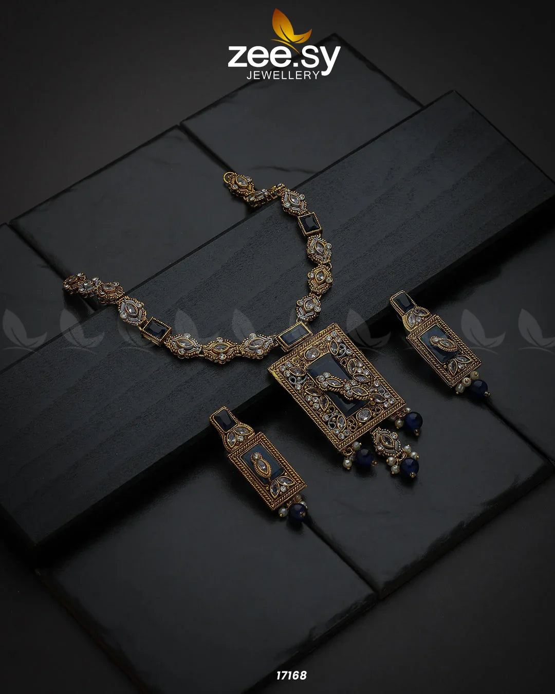 Majestic Gems Necklace Golden Blue - Zeesy Jewellery