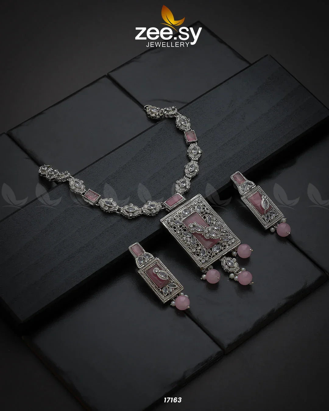 Majestic Gems Necklace Silver Pink - Zeesy Jewellery
