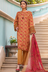 Majestic By HZ Stitched 3 Piece Emb Silk Suit-RRE-110-Peach