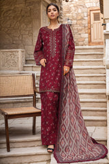 Malika By Sada Bahar Stitched 3 Piece Emb Festive Vol-03 Suit-EMB-1516-Maroon