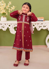 Modest Stitched 3 Piece Winter Edit Kids Suit-3 Piece Embroidered Maroon Khaddar Suit