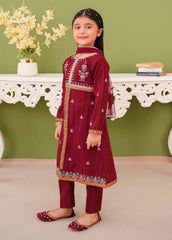 Modest Stitched 3 Piece Winter Edit Kids Suit-3 Piece Embroidered Maroon Khaddar Suit