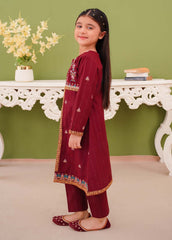 Modest Stitched 3 Piece Winter Edit Kids Suit-3 Piece Embroidered Maroon Khaddar Suit