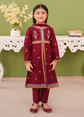 Modest Stitched 3 Piece Winter Edit Kids Suit-3 Piece Embroidered Maroon Khaddar Suit