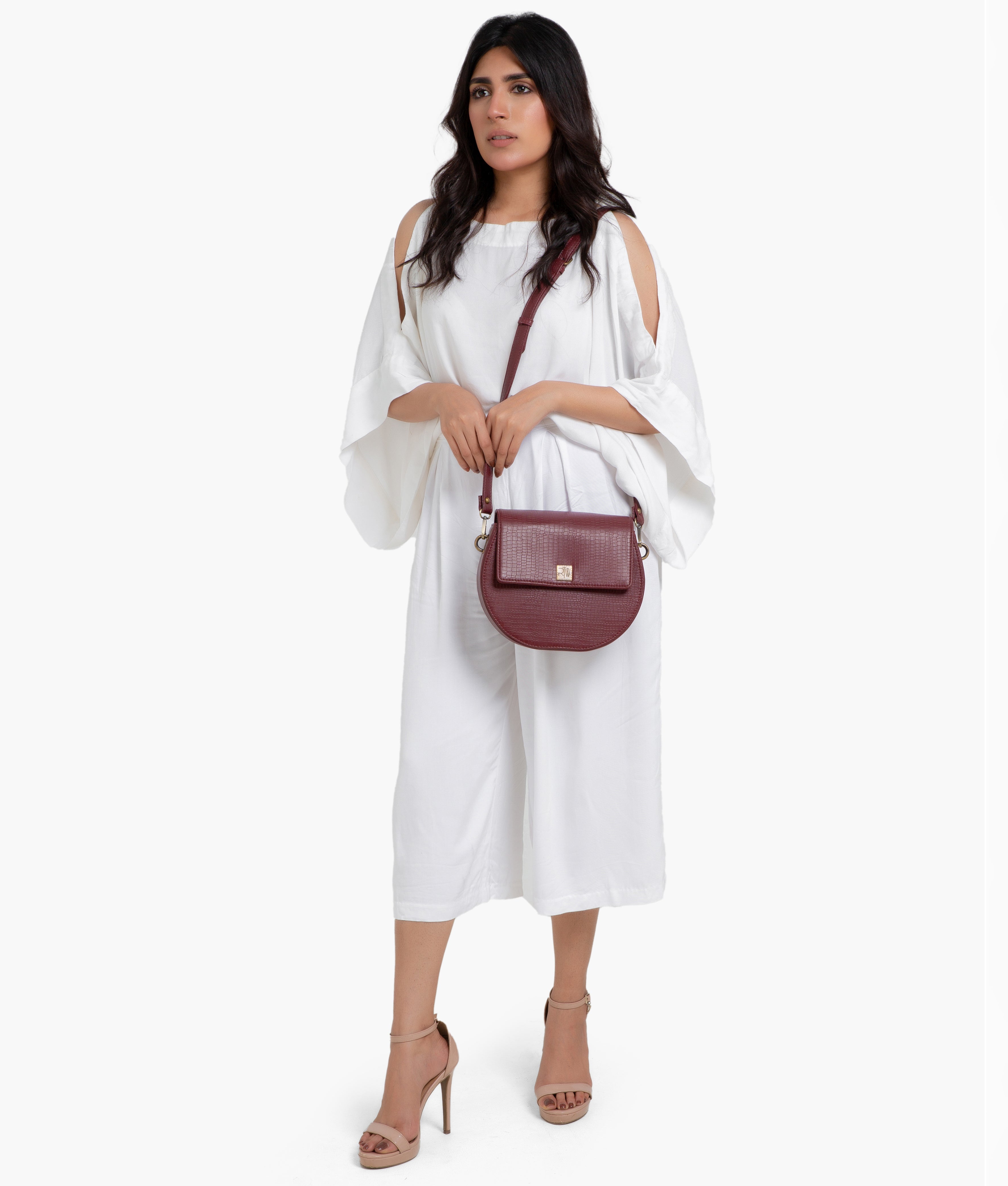 RTW Creation - Maroon crocodile saddle bag