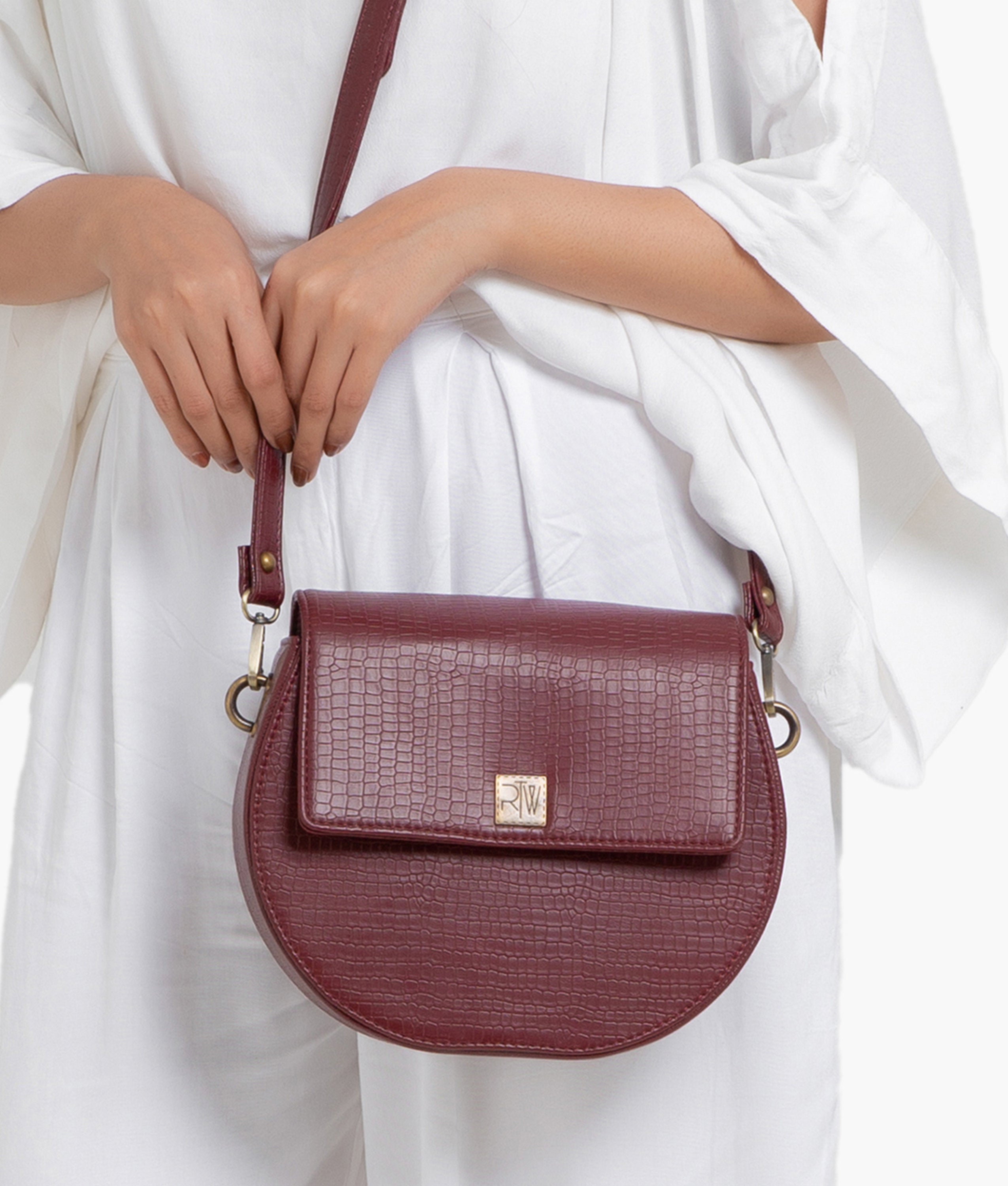 RTW Creation - Maroon crocodile saddle bag
