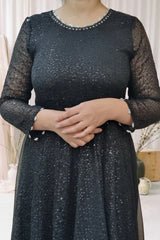 Madiha Gohar Stitched 3 Piece Emb Suit-Mehr Noir-Sequin Kalidar