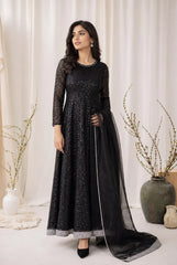 Madiha Gohar Stitched 3 Piece Emb Suit-Mehr Noir-Sequin Kalidar