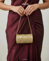 Midnight Reddish Kundan Clutch Bag