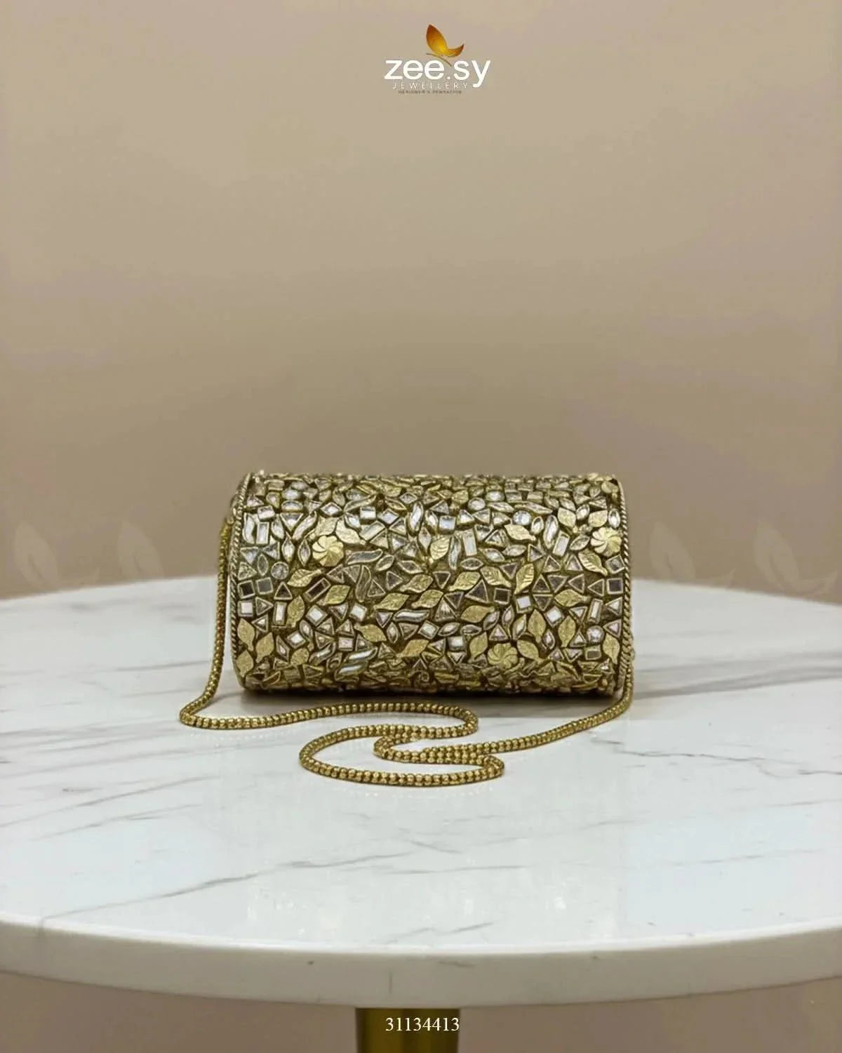 Midnight Reddish Kundan Clutch Bag