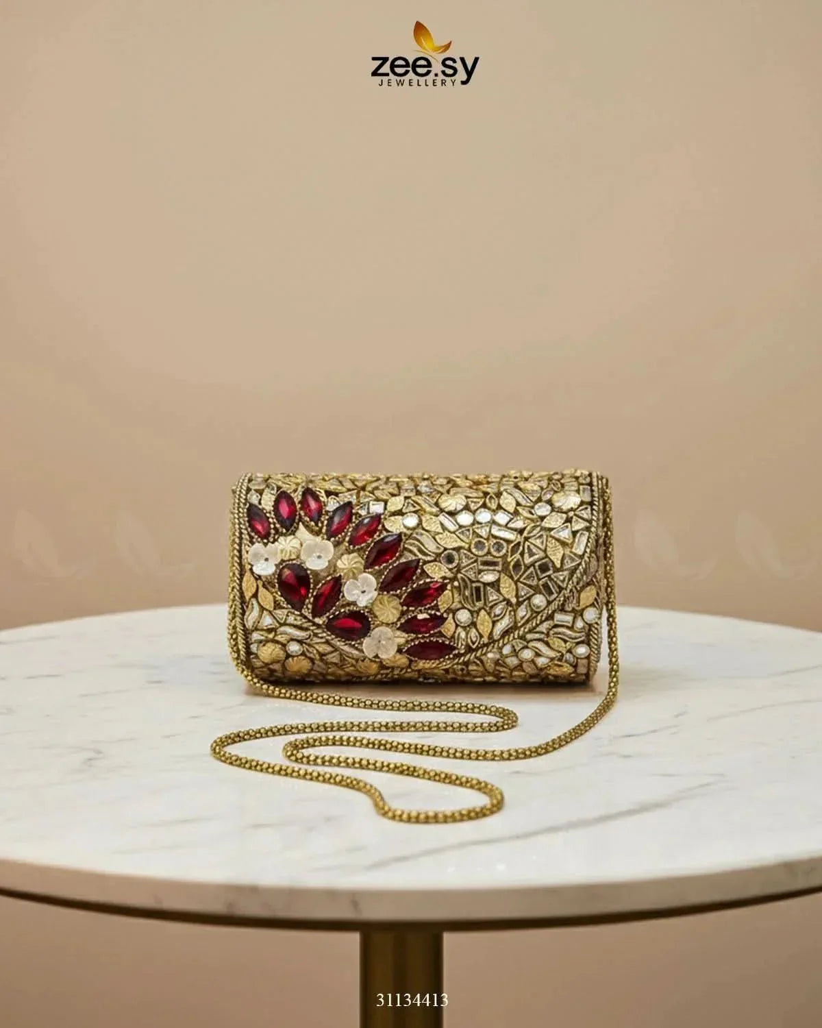 Midnight Reddish Kundan Clutch Bag
