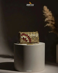 Midnight Reddish Kundan Clutch Bag