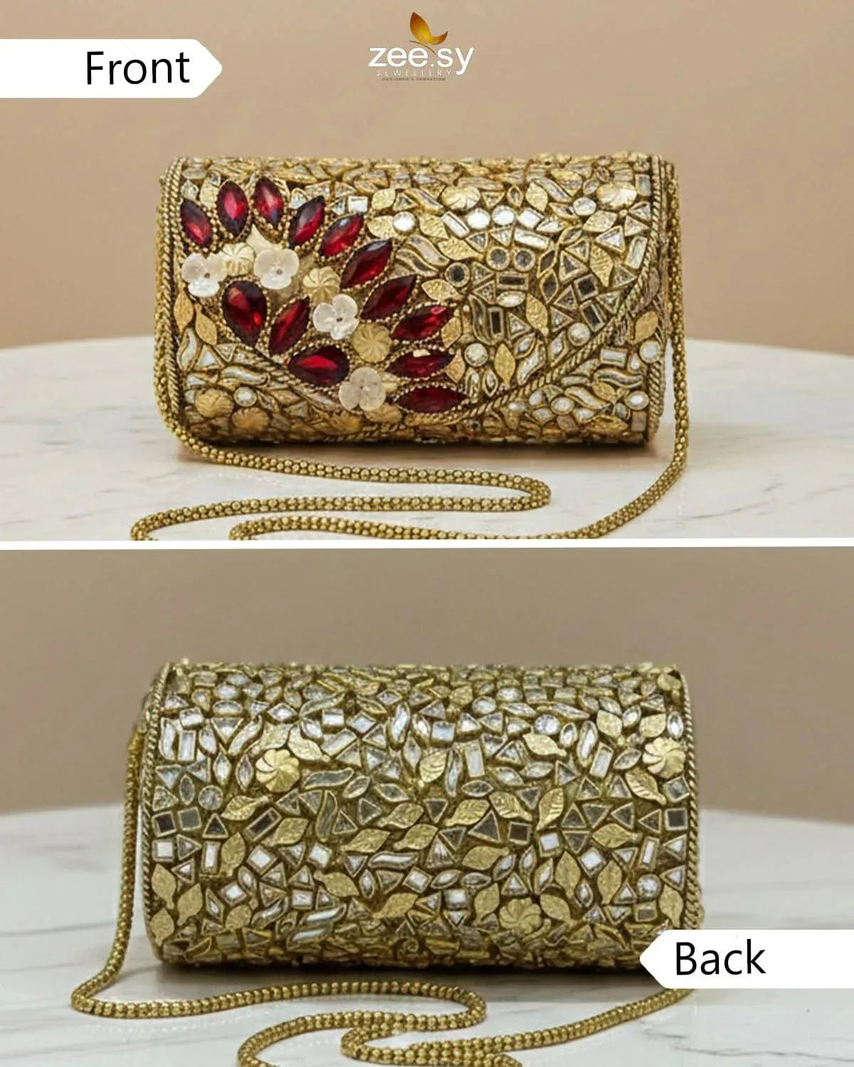 Midnight Reddish Kundan Clutch Bag